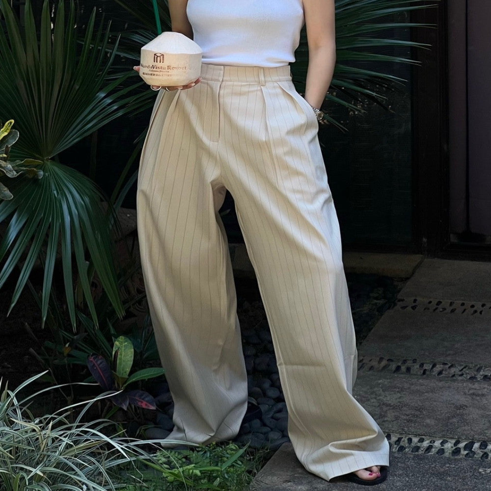 2025 Spring and Autumn New Commuter Simple Loose Wide Leg Pants Vertical Striped Western Pants Women s Cold Style Casual Floor Pants image 0