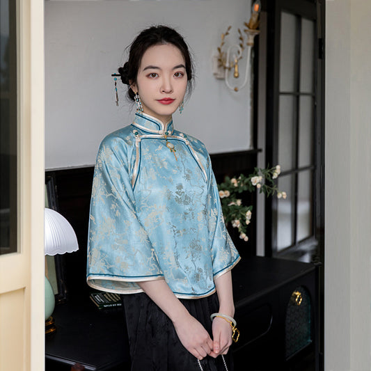 ASAYA3499 Republic of China style top cheongsam buttoned retro one-piece inverted large sleeves