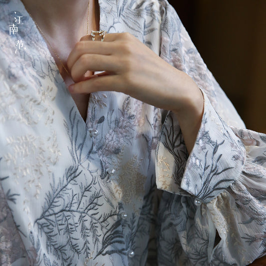 ASAYA3479 Jiangnan style cross-collar embroidery low-neck Hanfu top