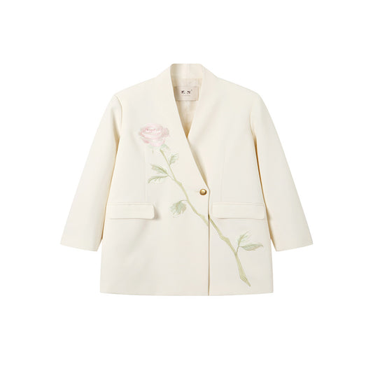 ASAYA3477 Rose Embroidery Simple Loose Suit Jacket