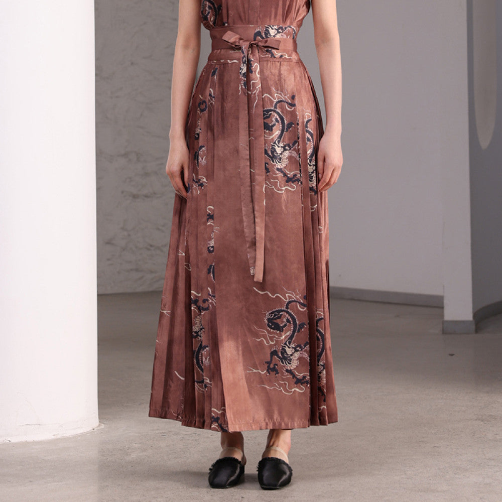Inside and outside the boundary ancient style high waist new Chinese style printing retro elegant swing long horse face skirt J42Q525 image 13