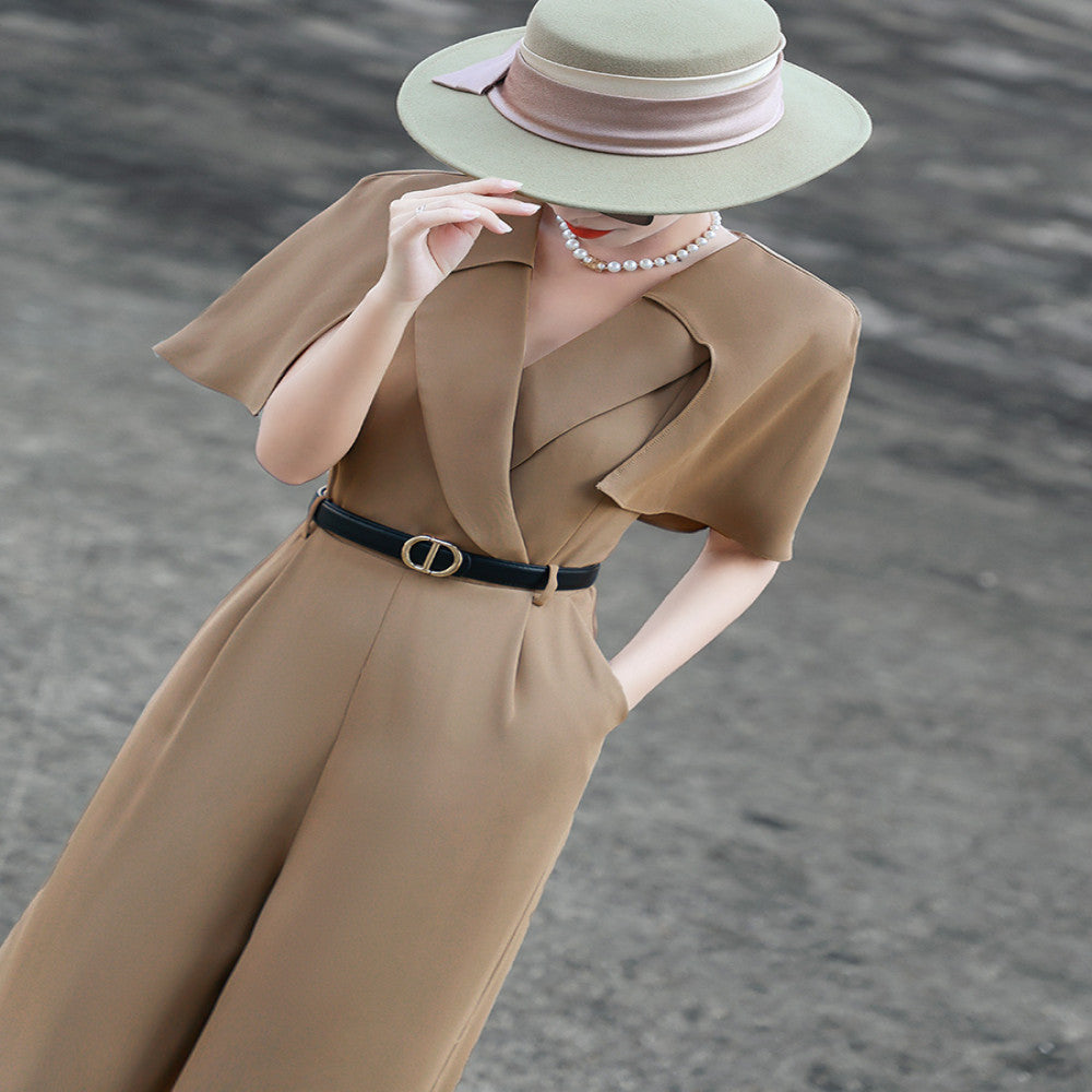 Lanser 2025 Summer New Style High End Commuter Wide Leg Pants with Cloak Splicing High Waist and Slimming jumpsuit image 2