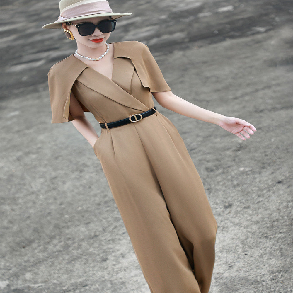 Lanser 2025 Summer New Style High End Commuter Wide Leg Pants with Cloak Splicing High Waist and Slimming jumpsuit image 3