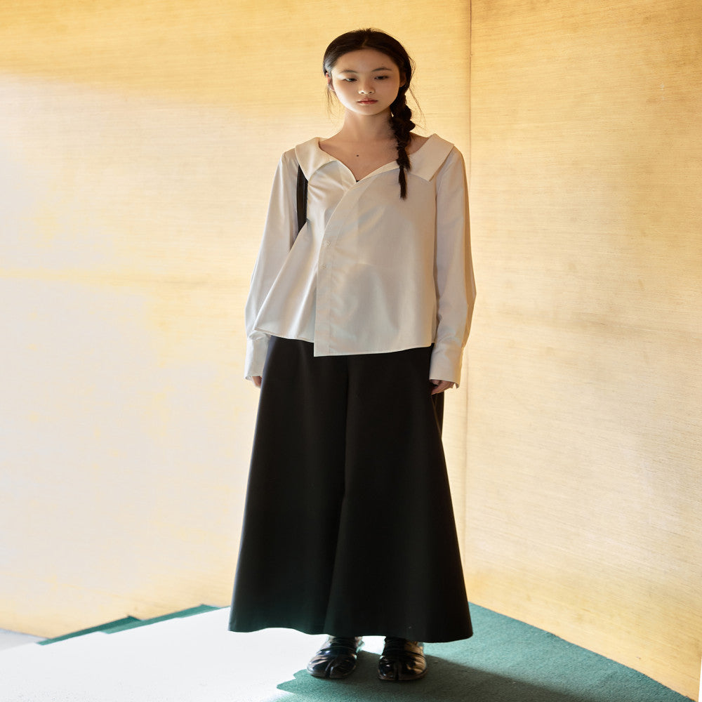 Bamboo fiber material overlapping diagonal placket shirt cool and wrinkle resistant fabric wide leg cropped pants image 8