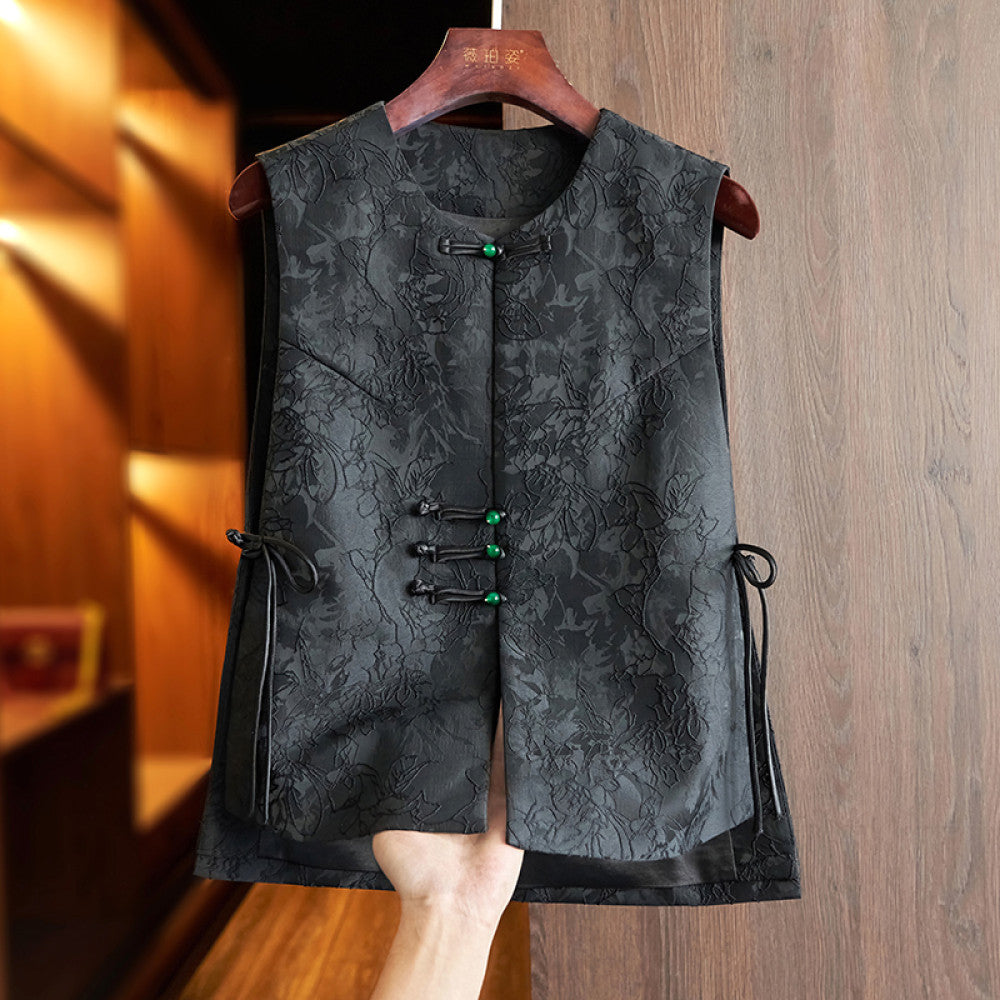 High grade black new Chinese waistcoat vest women s retro jacquard niche light China Chic style button folding top image 9