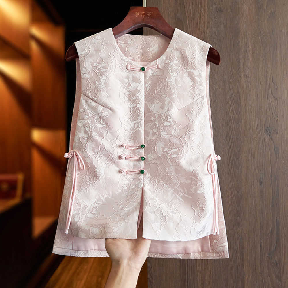 High grade black new Chinese waistcoat vest women s retro jacquard niche light China Chic style button folding top image 16