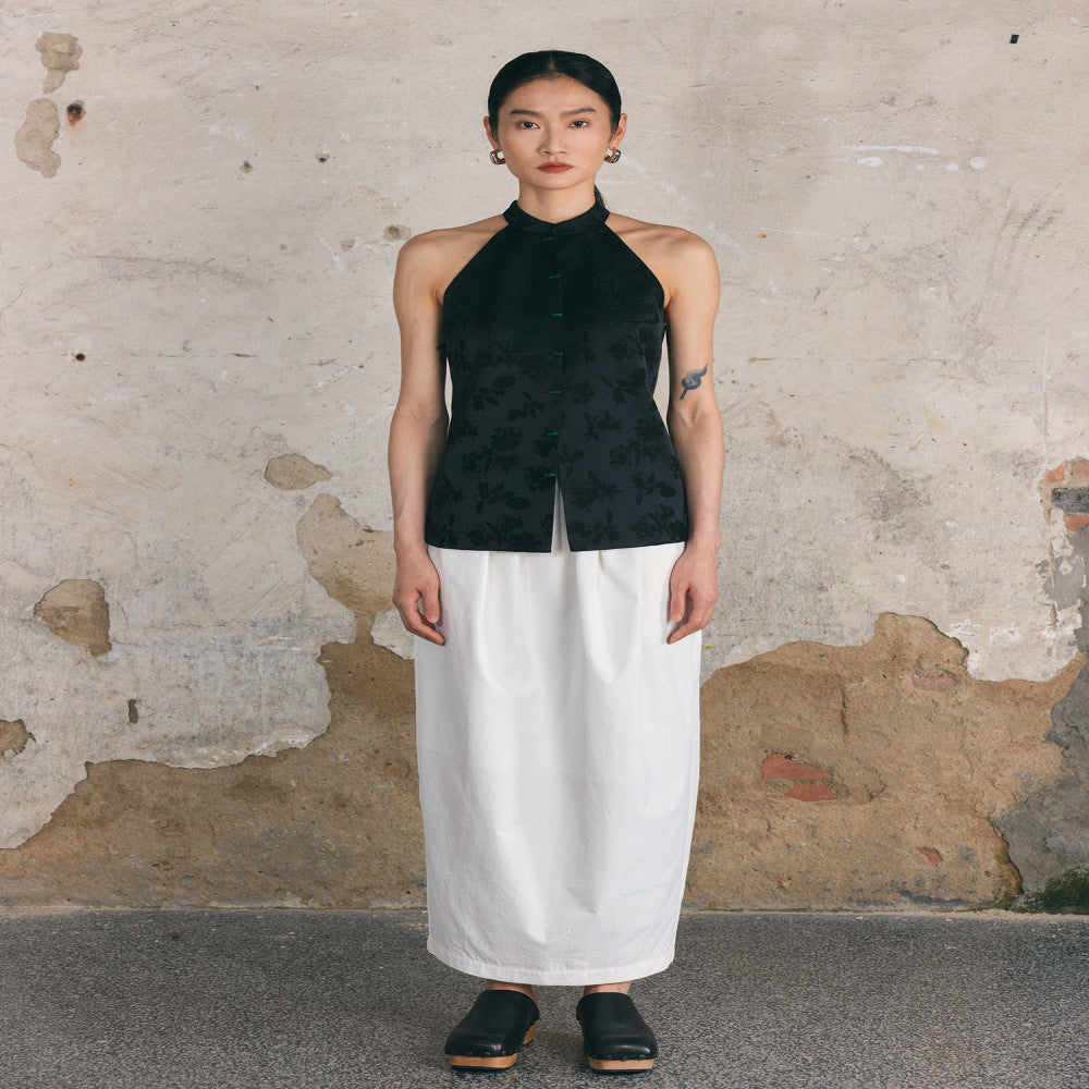 PaleBlueDot Original Designer New Chinese Jade Black Jacquard Shoulder Digging Vest Top image 6