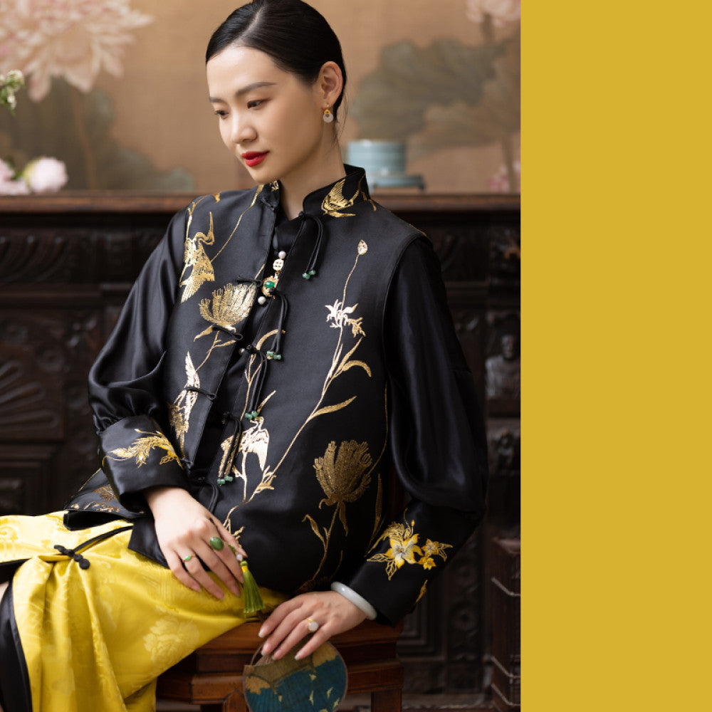 Town Store Baby PCY1479 Retro Vest Shoulder Stand Collar Jacquard Chinese Small Shirt Cotton Horse Jacket Four Seasons Women image 14