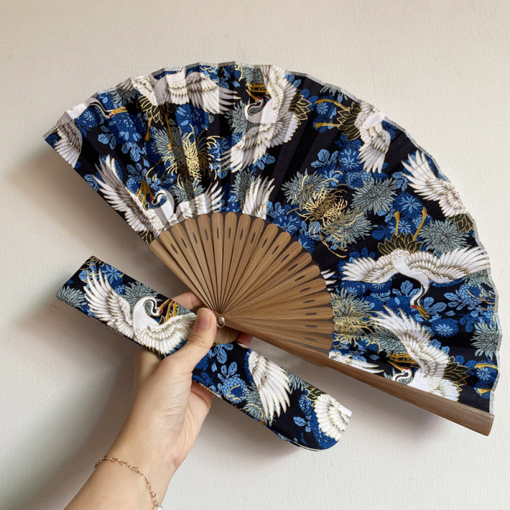 Export to Japan original order tail order original factory Japanese style fan hot stamping crane Chinese style can be paired with Hanfu yukata image 3