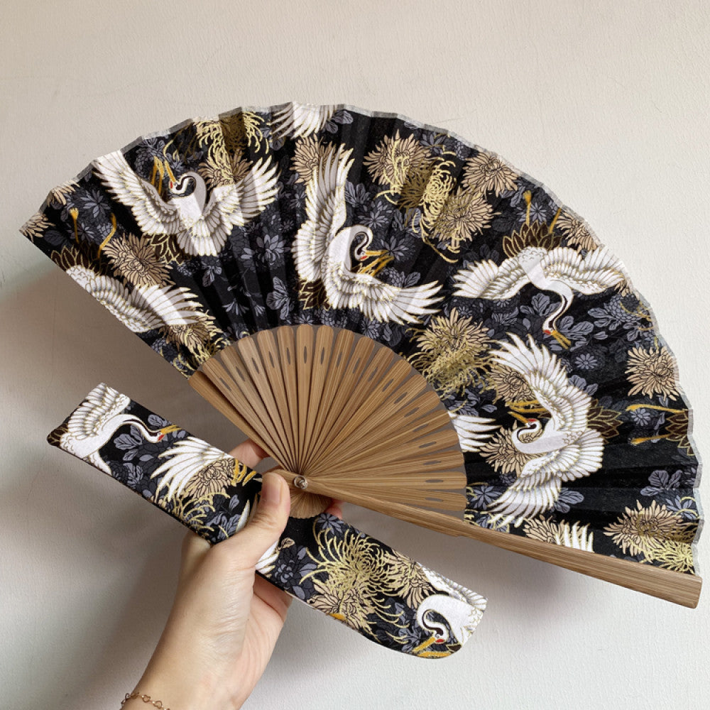 Export to Japan original order tail order original factory Japanese style fan hot stamping crane Chinese style can be paired with Hanfu yukata image 0