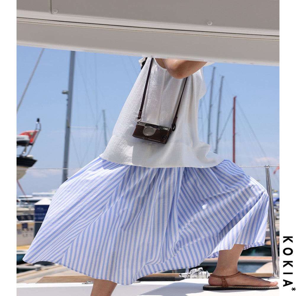 KOKIA spot nautical artist French Madeira embroidery curved wide waist striped half body umbrella skirt in two colors image 3