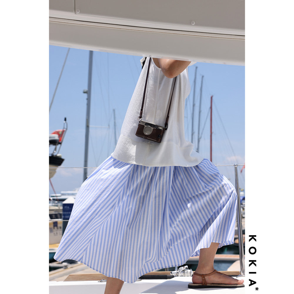 KOKIA spot nautical artist French Madeira embroidery curved wide waist striped half body umbrella skirt in two colors image 9