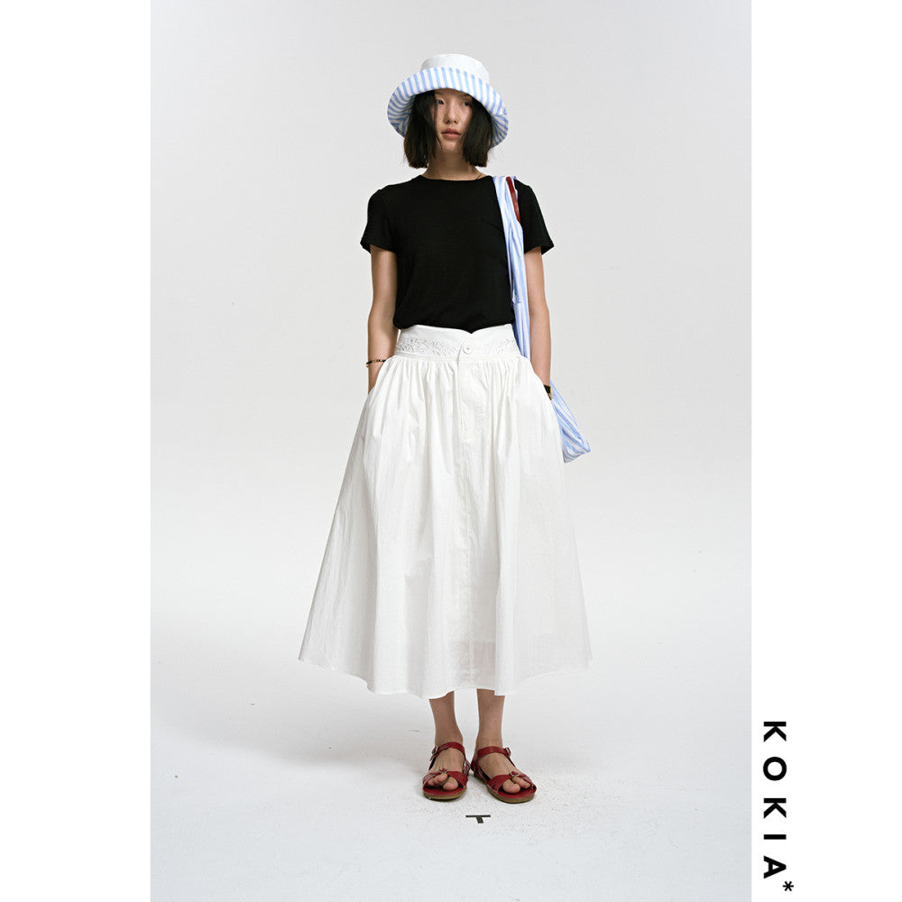 KOKIA spot nautical artist French Madeira embroidery curved wide waist striped half body umbrella skirt in two colors image 16