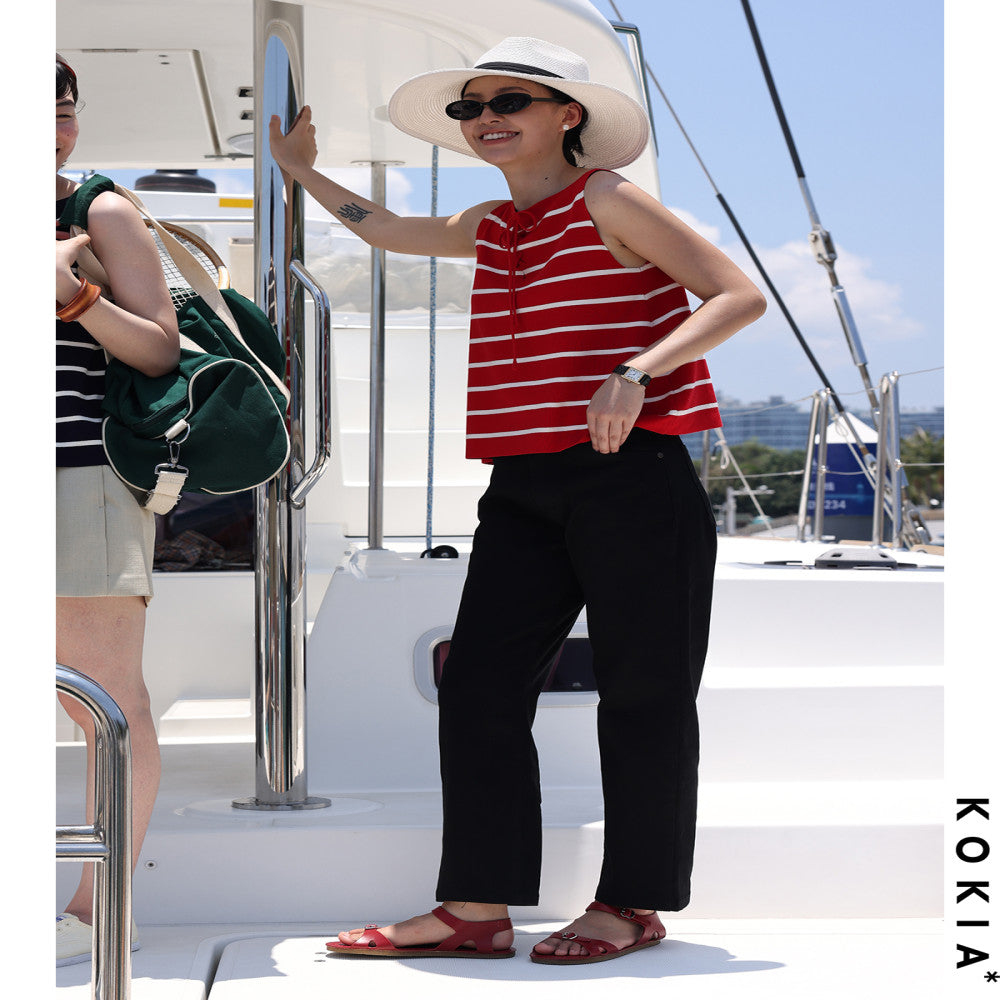 KOKIA Spot Lyocell Fiber One Word Boat Collar Strap Classic Color Stripe Knitted A Pendant Tank Top Two Colors image 2