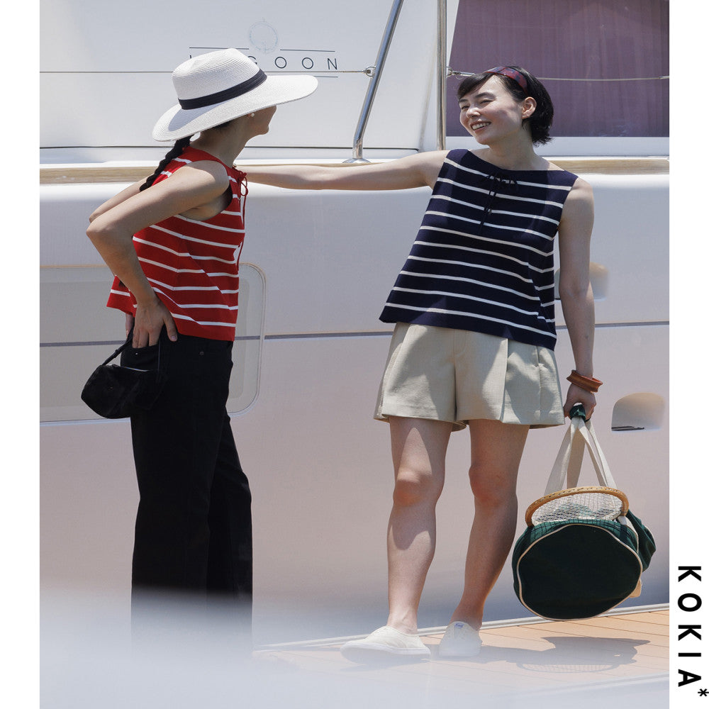 KOKIA Spot Lyocell Fiber One Word Boat Collar Strap Classic Color Stripe Knitted A Pendant Tank Top Two Colors image 3