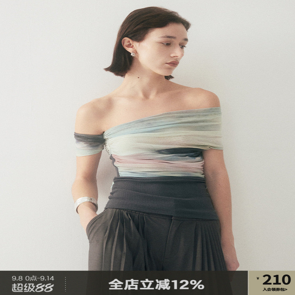 Someone Sometimes Original Art Blended Mesh Unique Design Splicing One Shoulder T shirt image 1