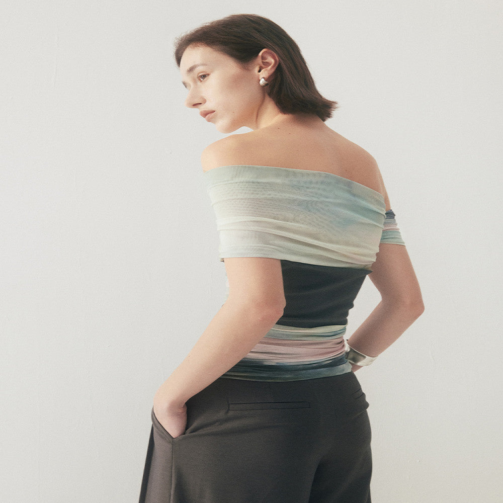 Someone Sometimes Original Art Blended Mesh Unique Design Splicing One Shoulder T shirt image 2