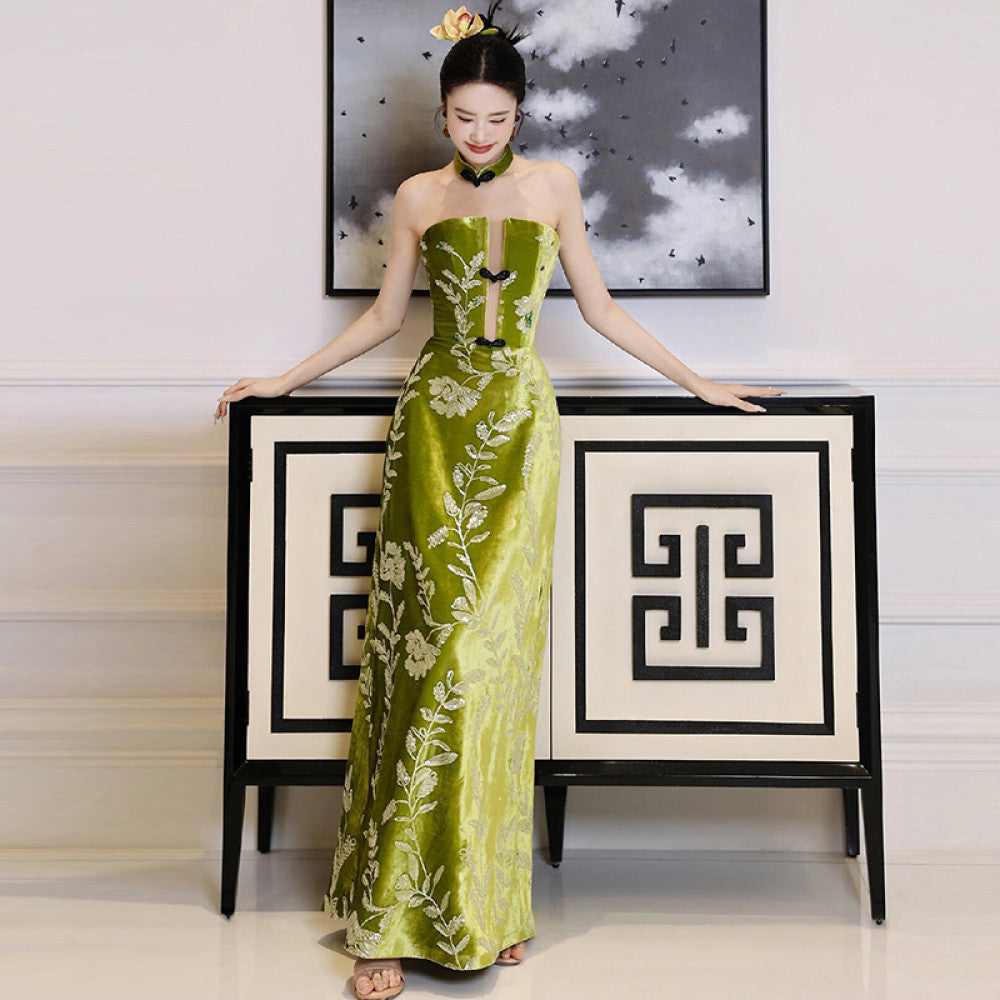 Vintage Bridal Toast Dress High end Heavy Industry Engagement Cheongsam New Chinese Style Skincare Light Luxury Niche Wedding Morning Robe Dress image 7
