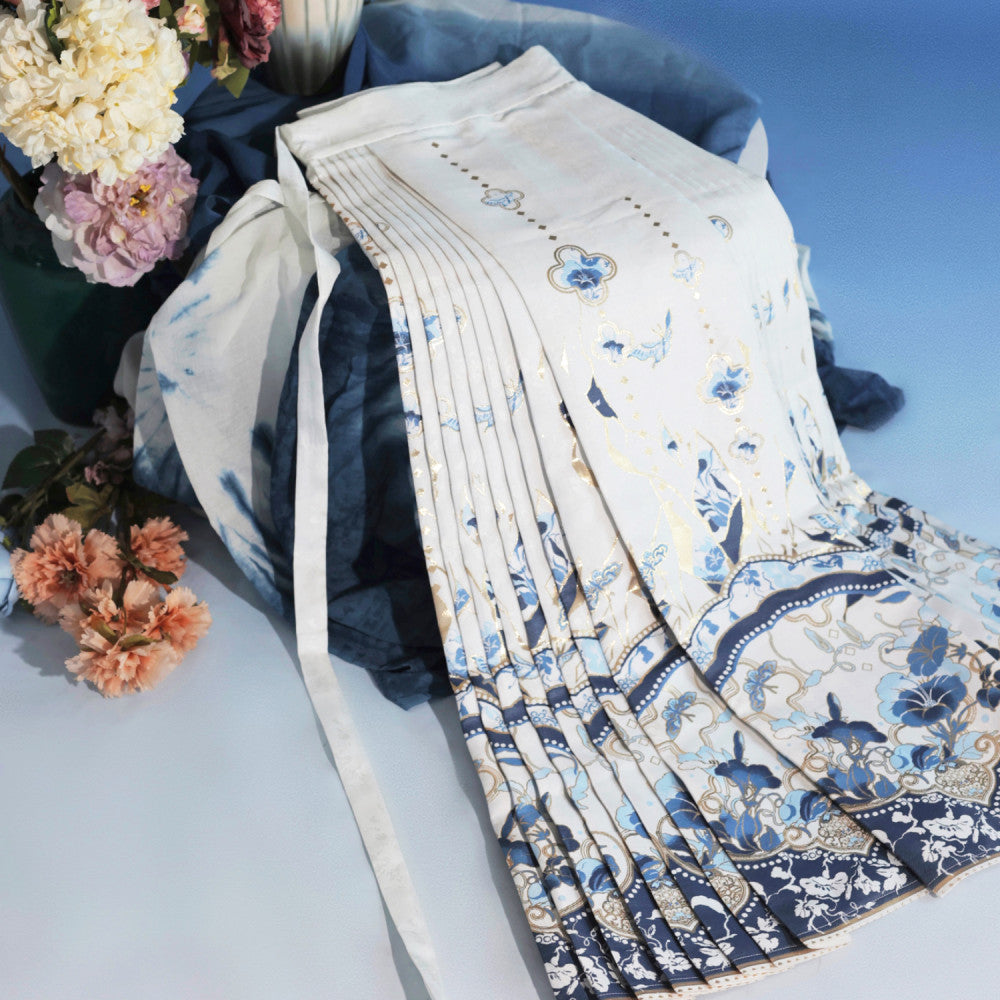 Chenxue Collection Blue and White Porcelain Original Makeup Imitation Flower Ming New Chinese style Horse Face Skirt Original Chinese Style Skirt Hanfu Women image 45