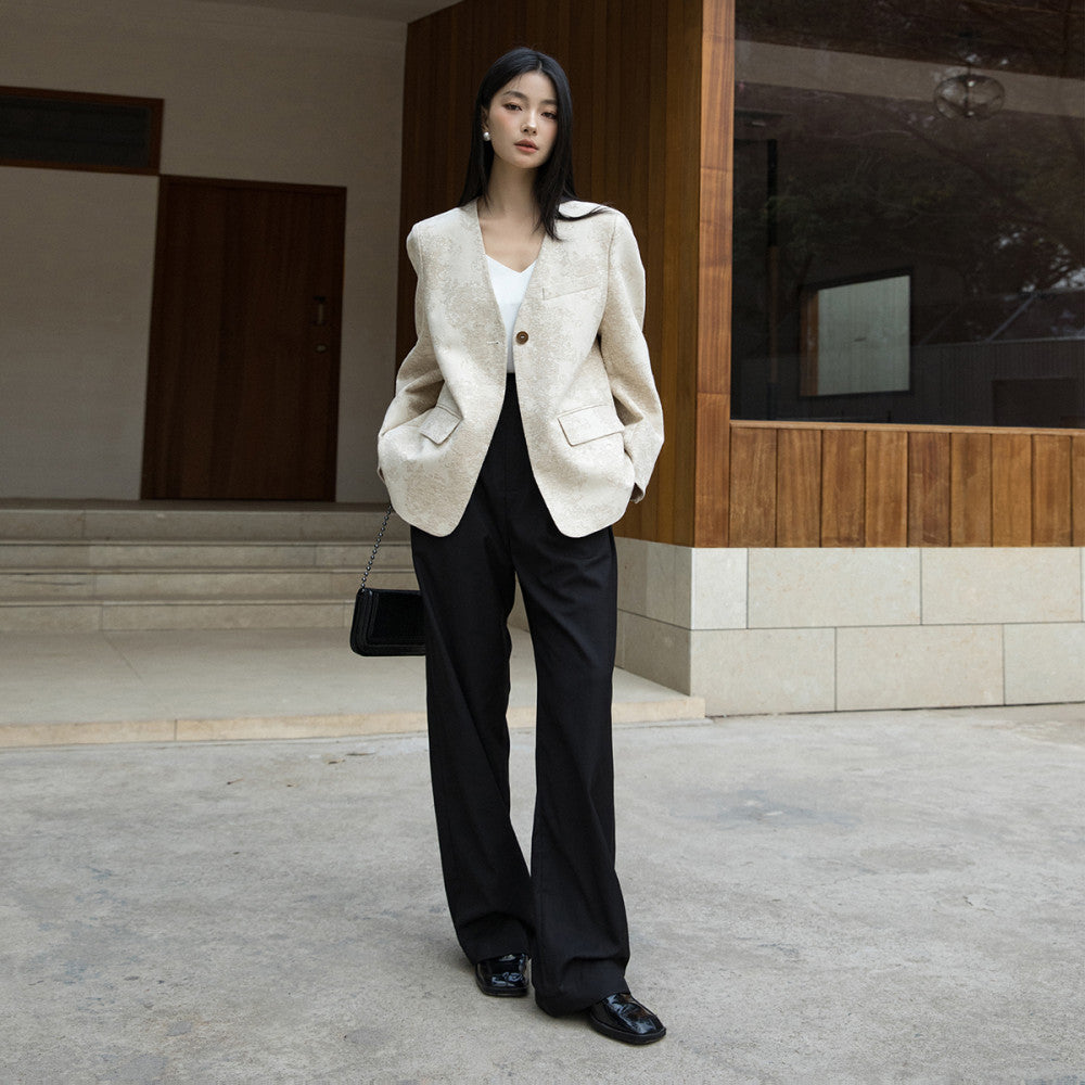 The same style as the counter slimming and encrypted linen king bomb collarless suit 325 simple jacquard light luxury cotton material comfortable jacket image 18