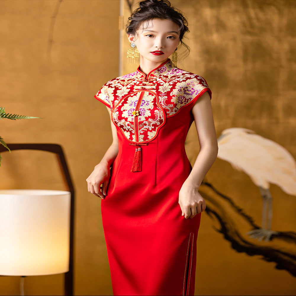 Dear Peony Phoenix Xi New Chinese Bridal Wedding Cheongsam Engagement Red Toast Dress Improved Xiuhe Dress image 0