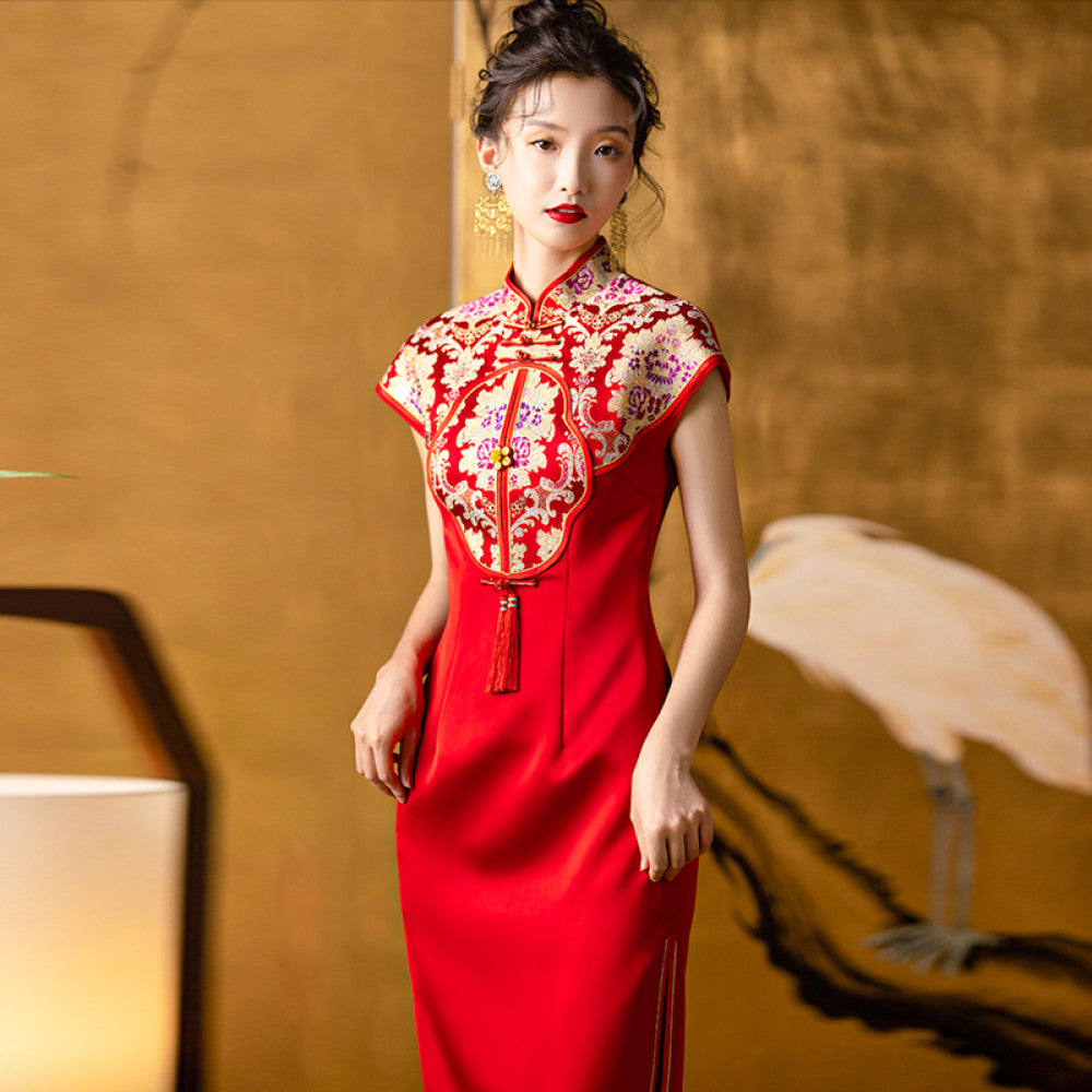 Dear Peony Phoenix Xi New Chinese Bridal Wedding Cheongsam Engagement Red Toast Dress Improved Xiuhe Dress image 6