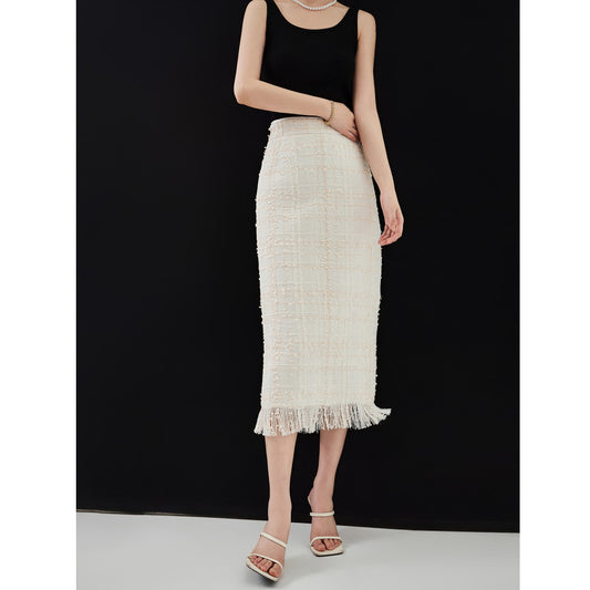 ASAYA3158 French light luxury haute couture spring and autumn new style tassel high waist straight small fragrance skirt