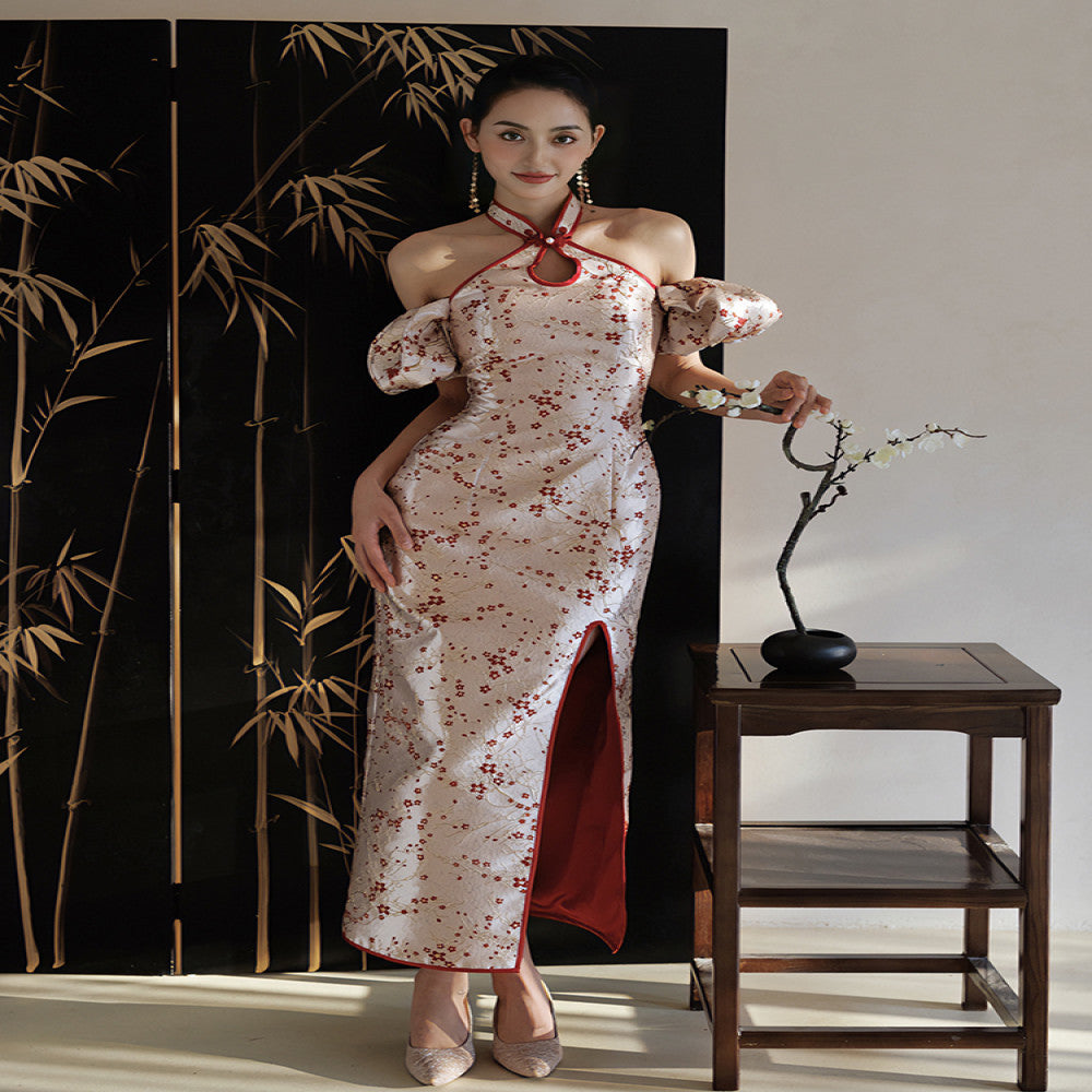 Moye New Chinese style Huanmei Neck Hanging Improved Fashion Original Cheongsam Bridal Wedding Toast Dress Engagement Certificate image 1