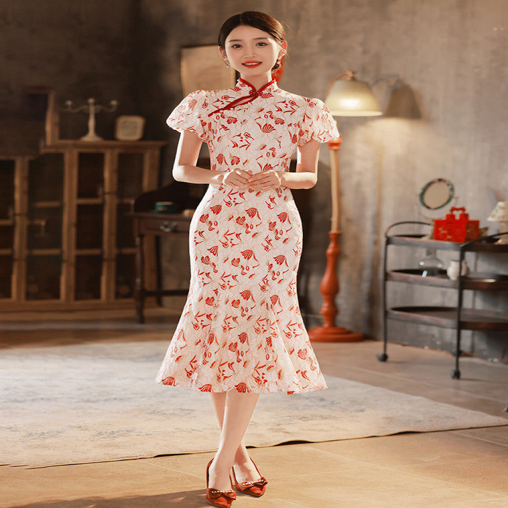Cheongsam Toast Dress Bridal Female Autumn Chinese Engagement Dress Dress Small Man Casual Dress Wedding Fish Tail image 4