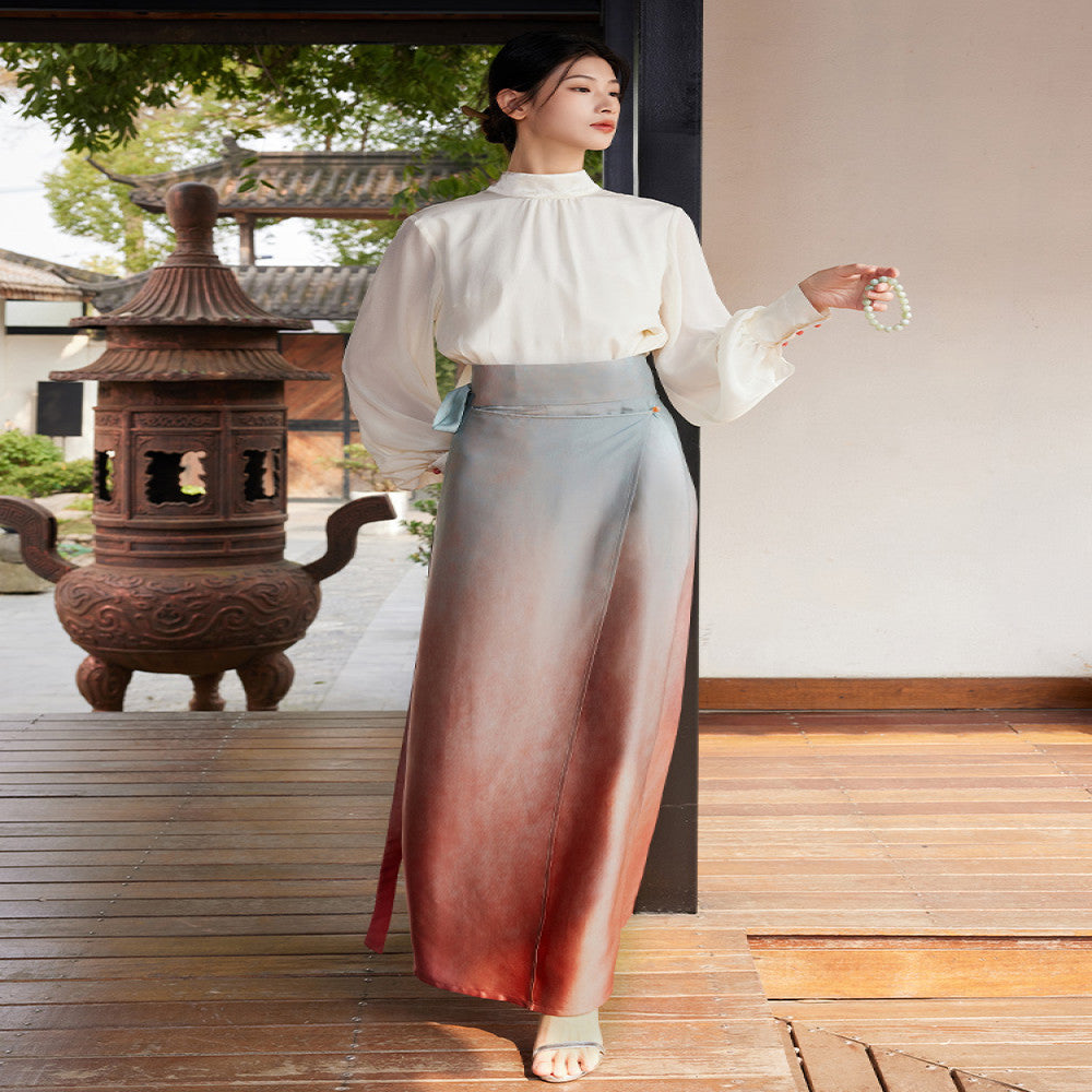 Listening to Xun Jinghong s Spring and Autumn New Hanfu Women s Original Chinese Style Silk Top Standing Collar Song Dynasty Daily Improved Spinning Skirt image 2