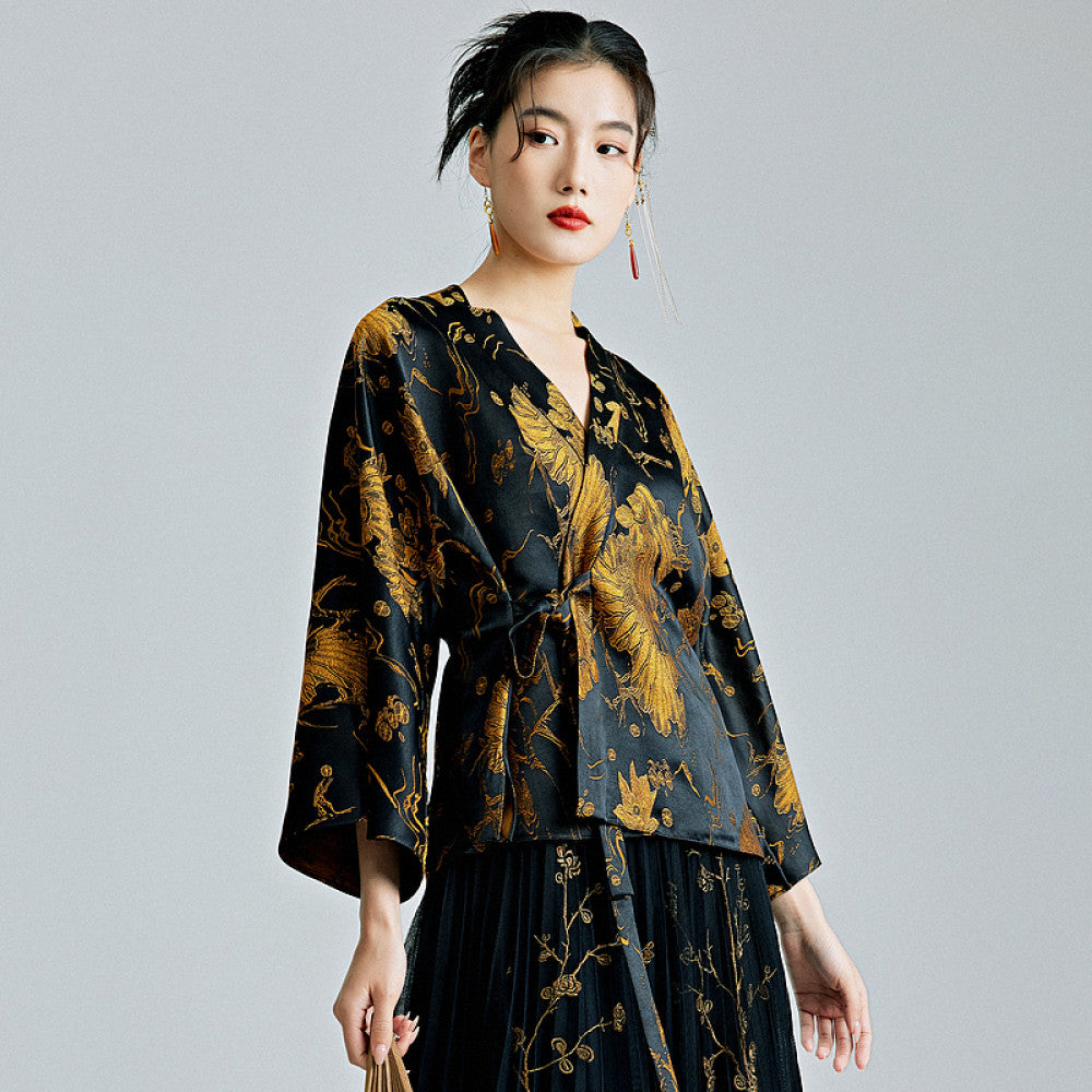 Moyu 2024 Spring Summer New Chinese Style Retro Improved Han Elements Jacquard Tea Clothes New Chinese Hanfu Top image 6