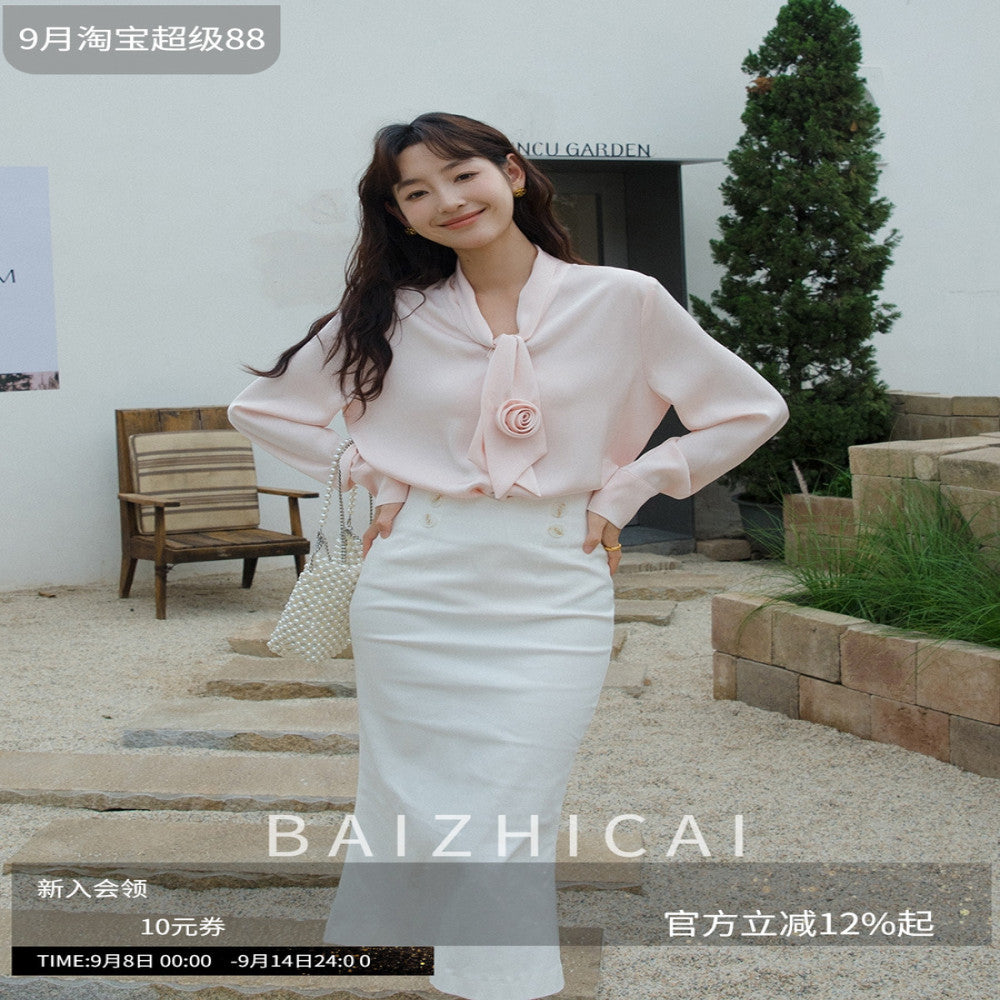Pink shirt women s spring and autumn French retro shirt design sense niche top 6135 fashionable commuting versatile shirt image 1