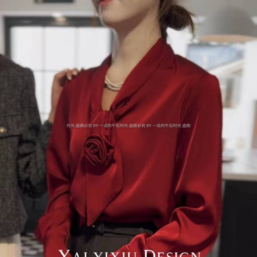 Pink shirt women s spring and autumn French retro shirt design sense niche top 6135 fashionable commuting versatile shirt image 21