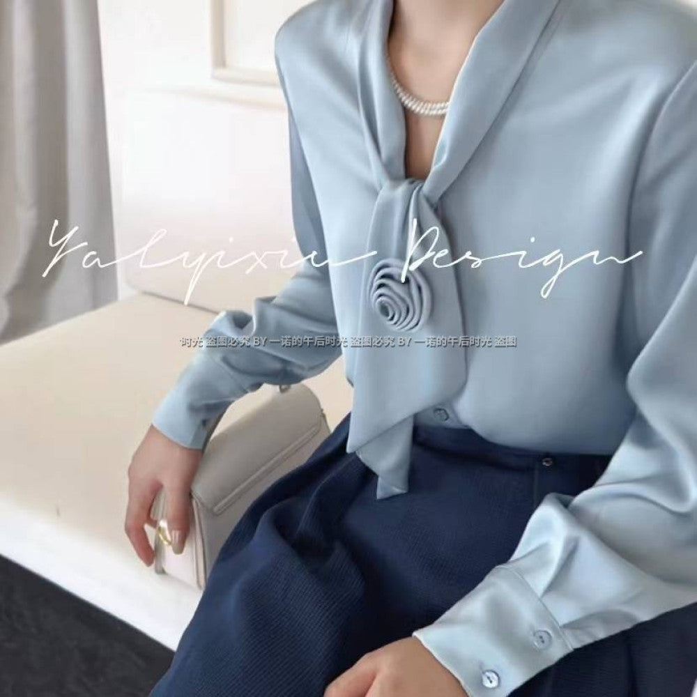 Pink shirt women s spring and autumn French retro shirt design sense niche top 6135 fashionable commuting versatile shirt image 28
