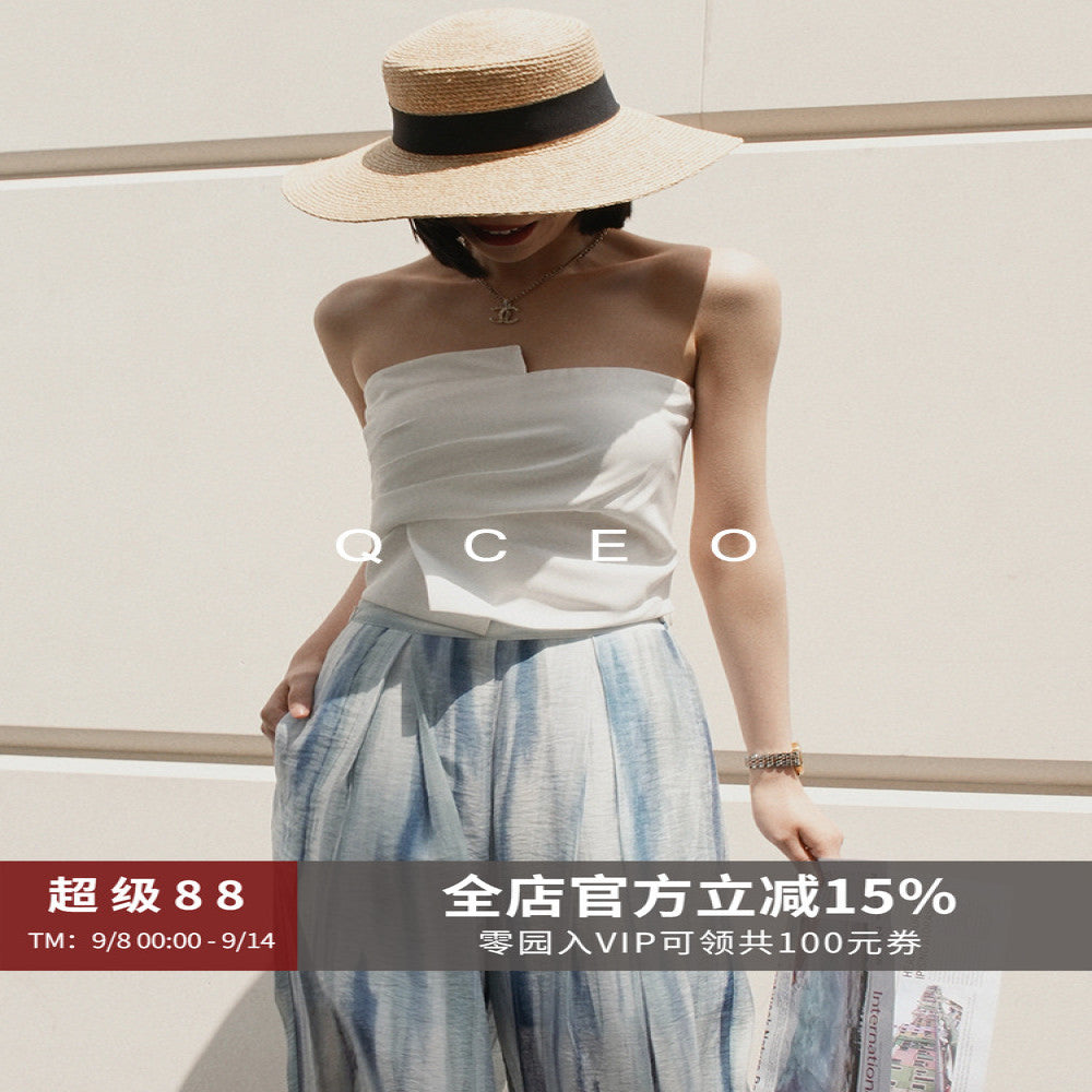 QCEO du Home Design Fashionable High end Irregular Outerwear strapless slim fit elastic niche top for women in spring and summer image 1