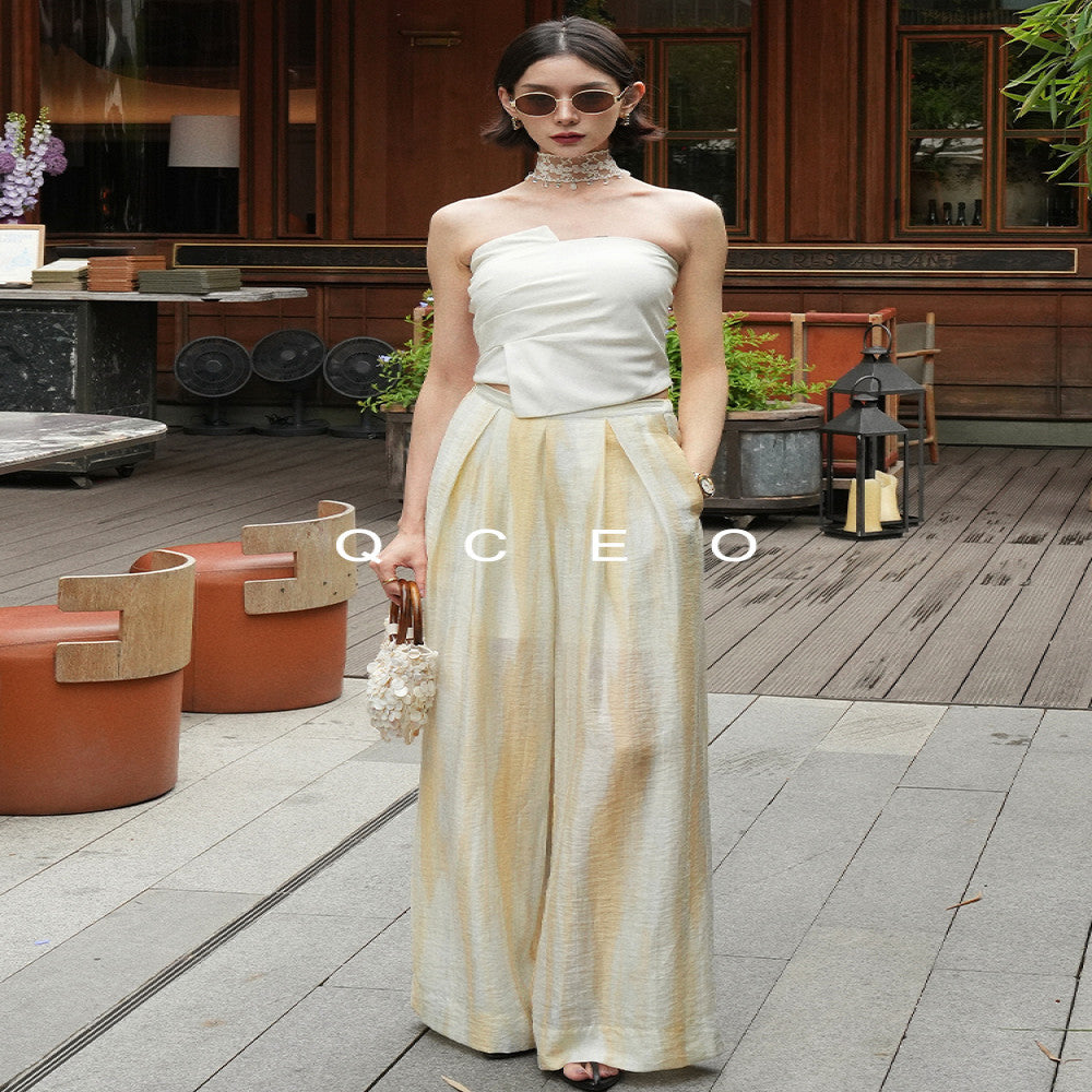 QCEO du Home Design Fashionable High end Irregular Outerwear strapless slim fit elastic niche top for women in spring and summer image 2