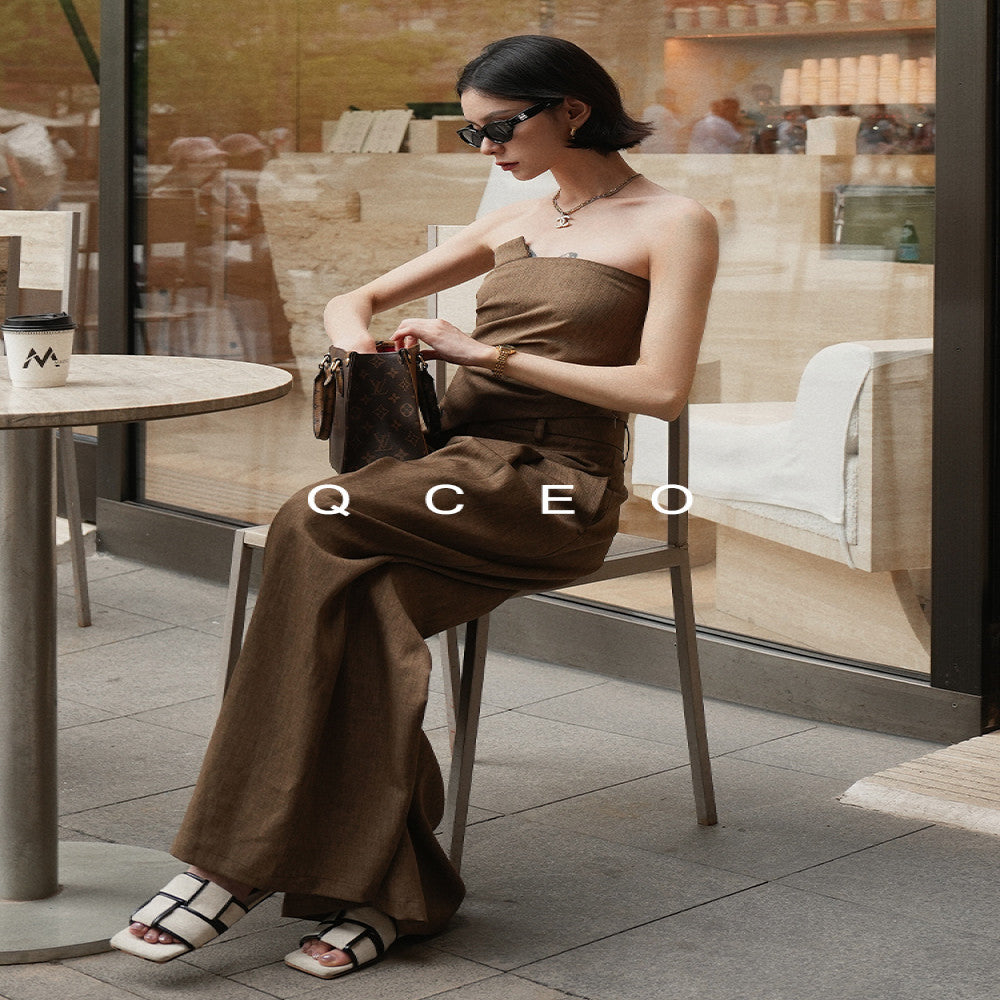 QCEO du Home Design Fashionable High end Irregular Outerwear strapless slim fit elastic niche top for women in spring and summer image 3