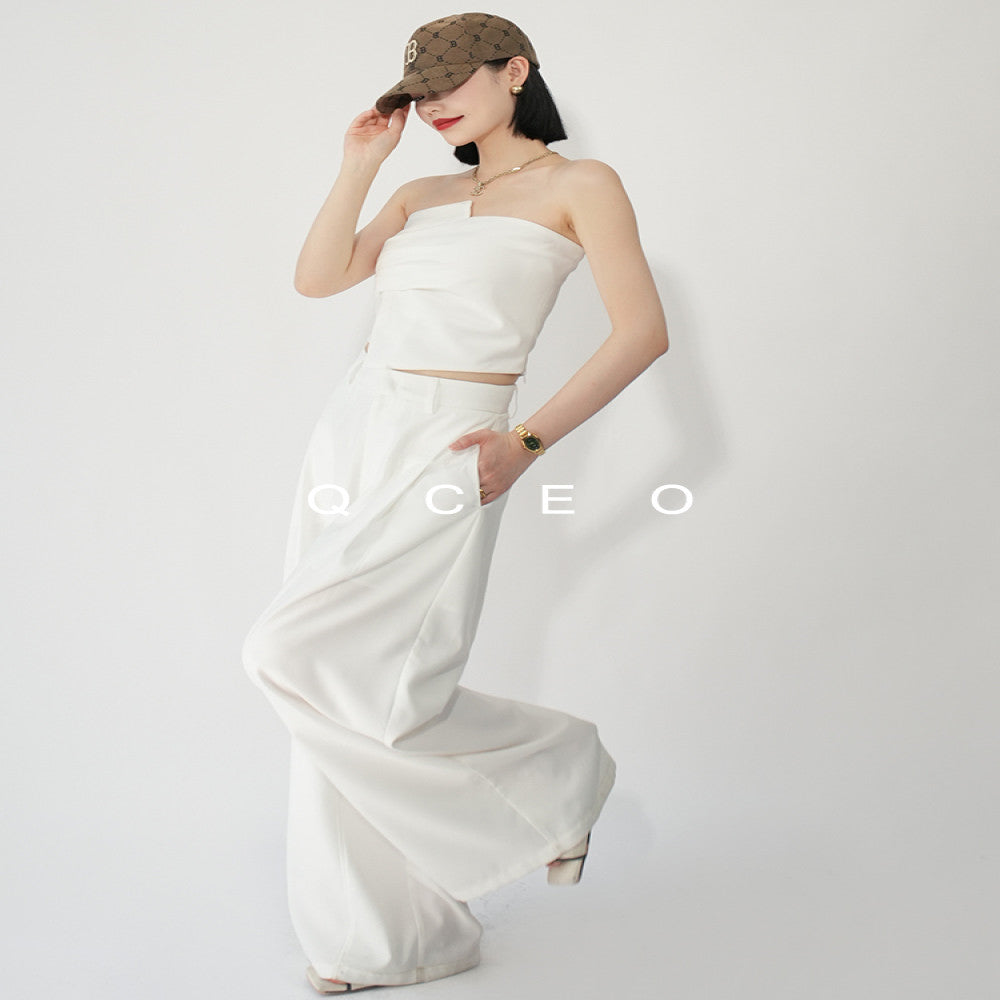 QCEO du Home Design Fashionable High end Irregular Outerwear strapless slim fit elastic niche top for women in spring and summer image 5