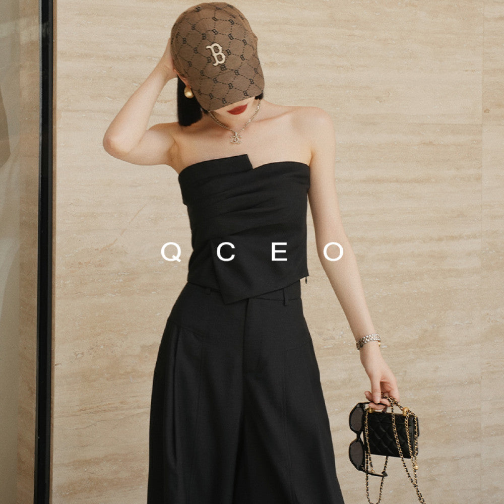 QCEO du Home Design Fashionable High end Irregular Outerwear strapless slim fit elastic niche top for women in spring and summer image 12