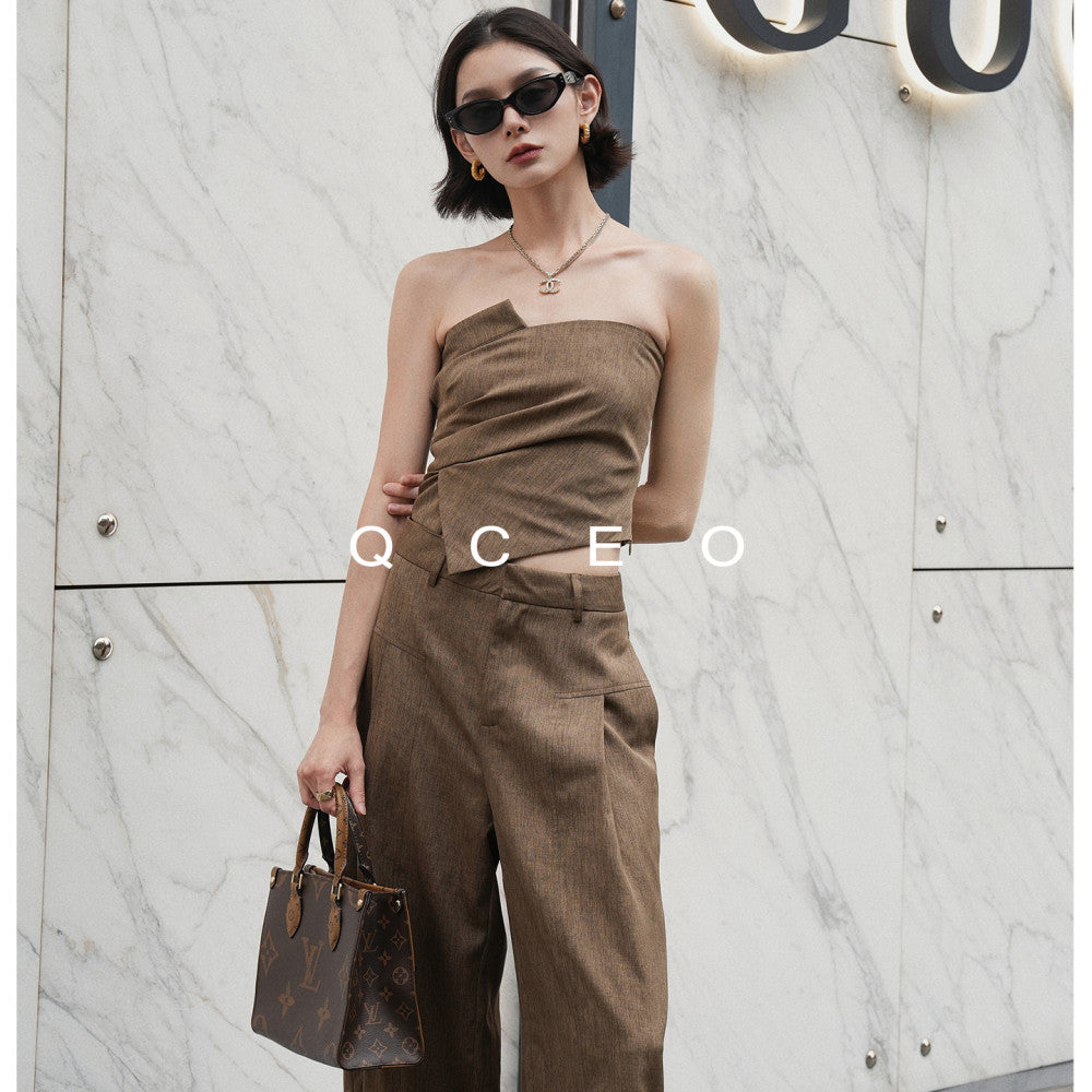 QCEO du Home Design Fashionable High end Irregular Outerwear strapless slim fit elastic niche top for women in spring and summer image 20