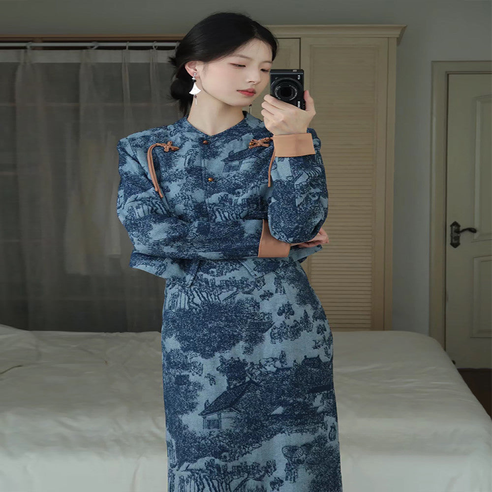 Spring New Chinese style Small Fragrant Short Coat Retro Tank Top Dress Unique Buckle Zen Two piece Set image 1