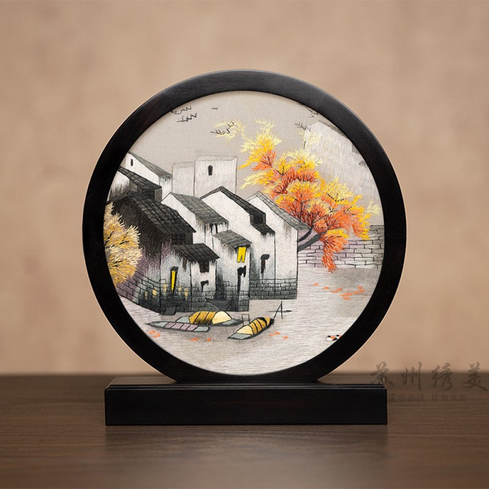 Embroidery ornament Suzhou double sided embroidery desktop ornament creative table embroidery beautiful retro table screen Chinese style business gift image 11