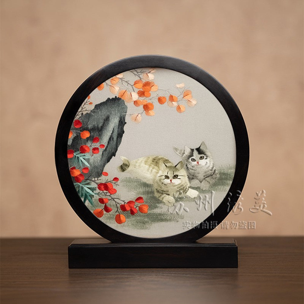 ASAYA3041 Embroidery ornaments Suzhou double-sided embroidery desktop ornaments creative table embroidery beauty retro table screen