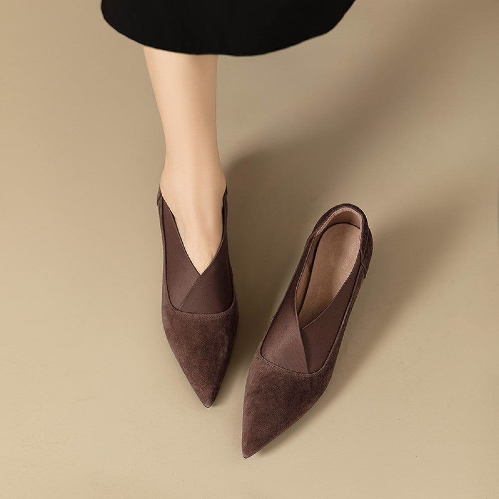 2025 French pointed versatile single shoes for women s spring and autumn new style commuting bare boots V neck slim heel leather high heels image 5