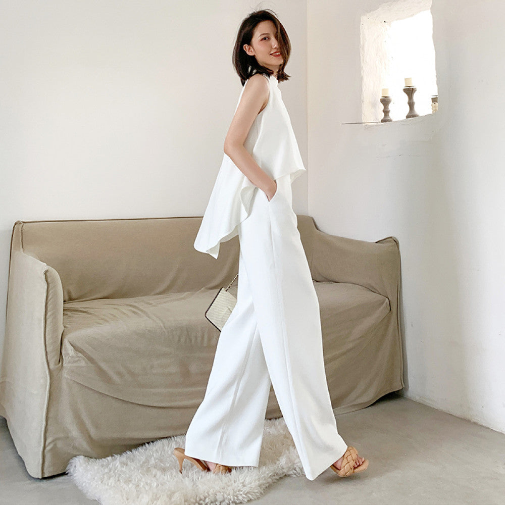 White jumpsuit women s summer 2025 new design sense high waist slimming temperament chiffon one piece wide leg jumpsuit image 2