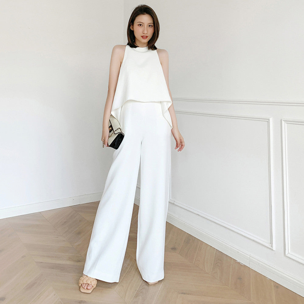 White jumpsuit women s summer 2025 new design sense high waist slimming temperament chiffon one piece wide leg jumpsuit image 3