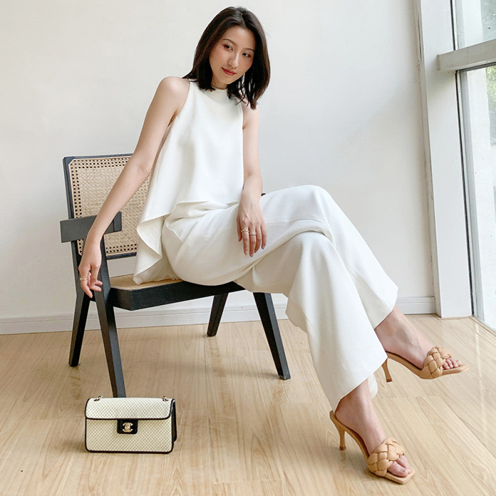 White jumpsuit women s summer 2025 new design sense high waist slimming temperament chiffon one piece wide leg jumpsuit image 4