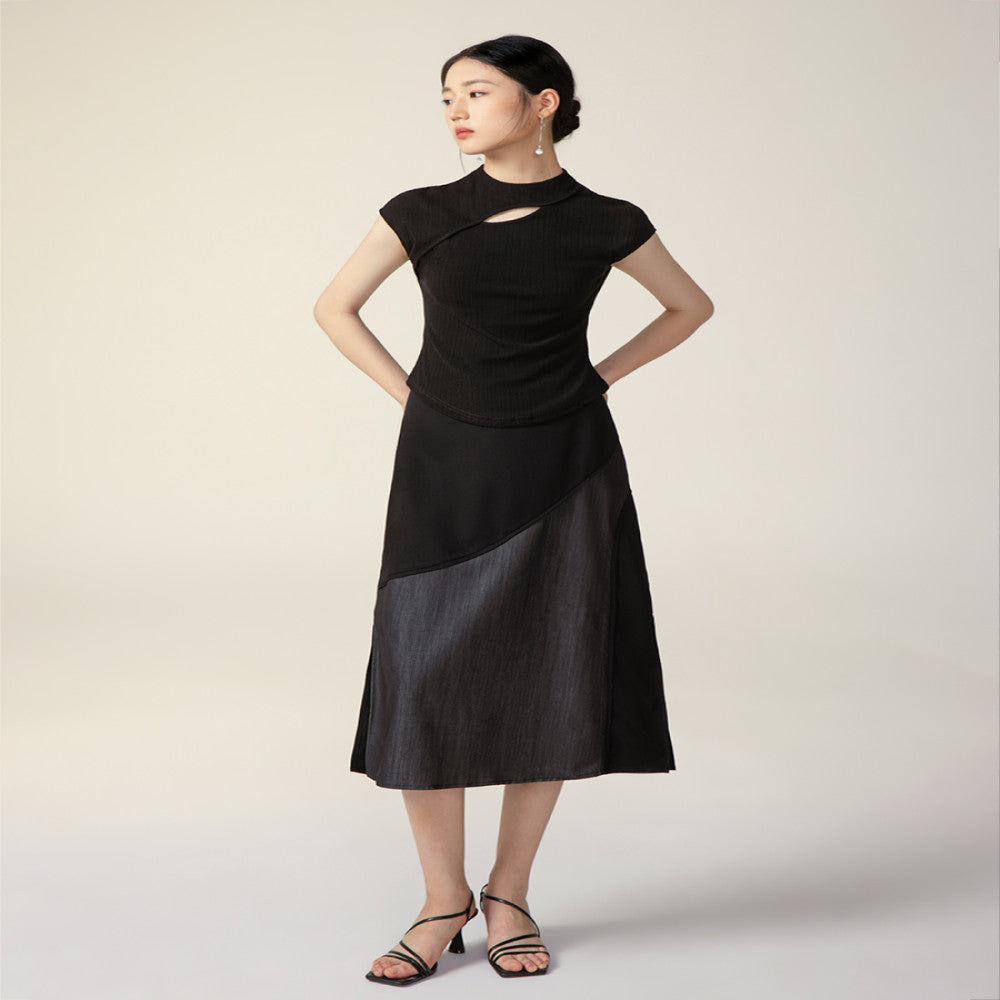 Yiyan New Chinese Knitted Top for Women 2024 New Black Texture Broken Cave National Style Slimming T shirt Short Sleeve image 5