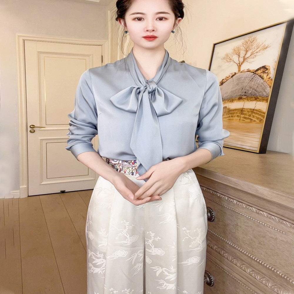 High quality goods Heavy Industry Embroidered Silk Jacquard White New Chinese Style Wearing National Style Pants Children s 2025 Early Spring Wide Leg Pants image 4