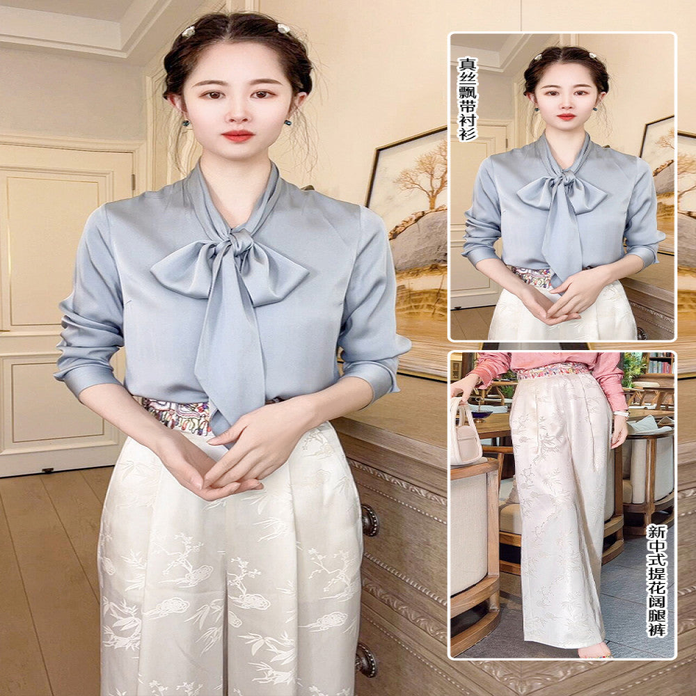 High quality goods Heavy Industry Embroidered Silk Jacquard White New Chinese Style Wearing National Style Pants Children s 2025 Early Spring Wide Leg Pants image 19
